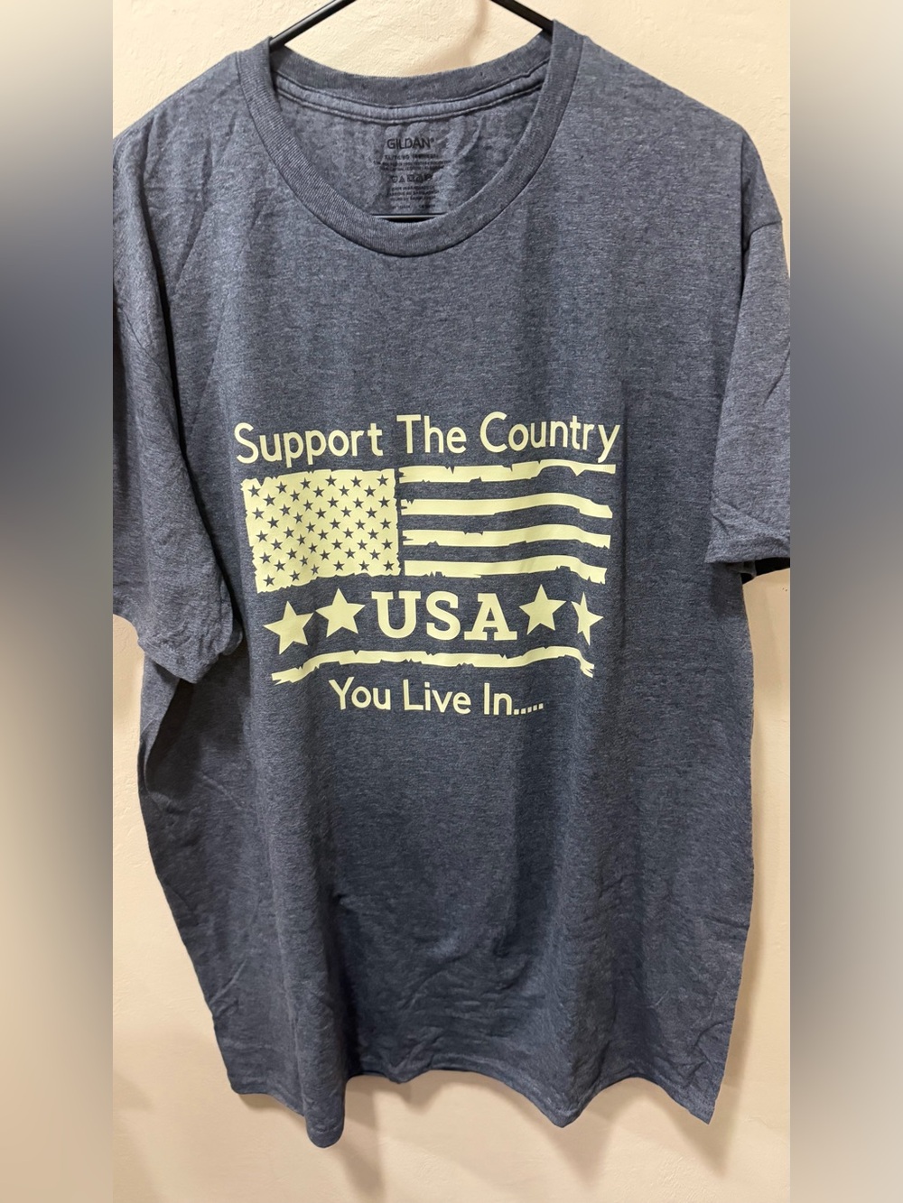 Support The Country USA Graphic Tee - Navy with Pale Yellow Print Sz XL New